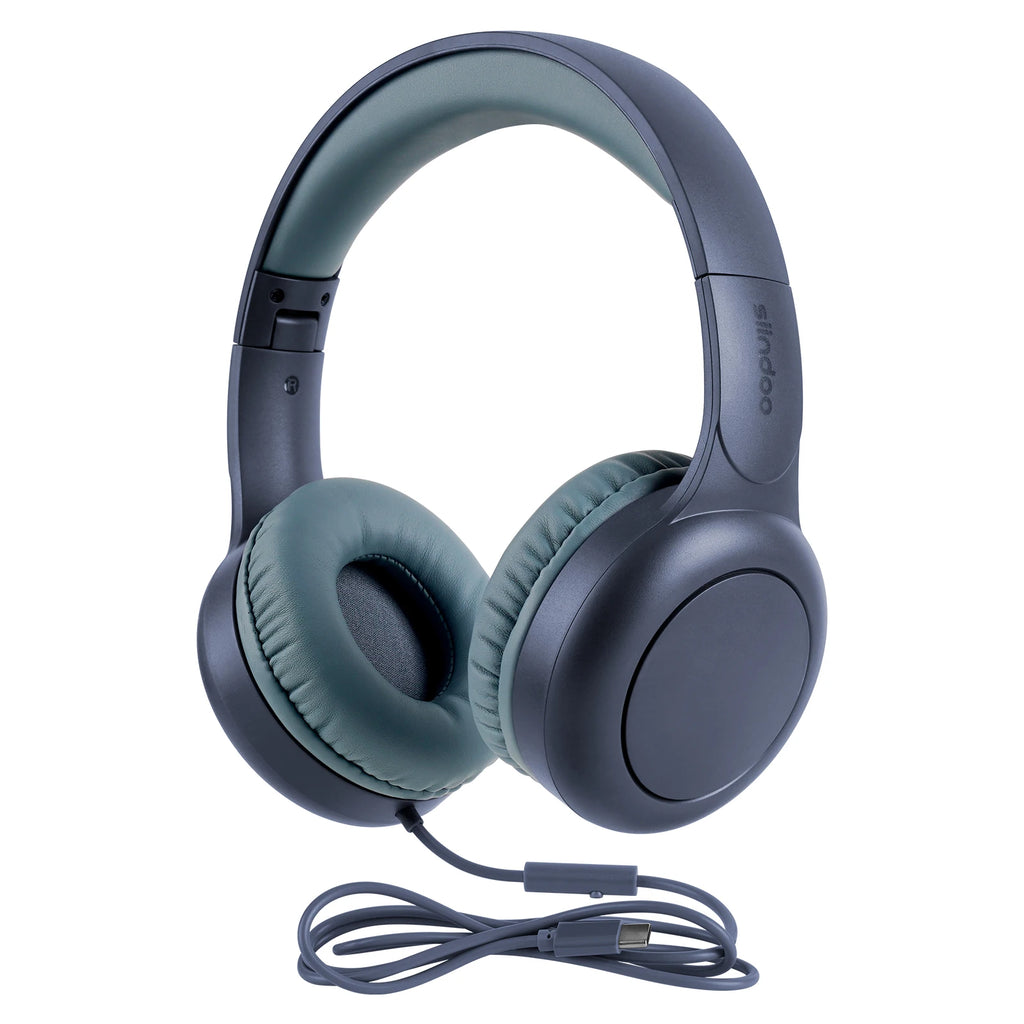 926B-W On-Ear Headphones with Microphone with 1.45M-Tangle-Free Nylon Line Type C Plug Foldable Portable Wired Headphone