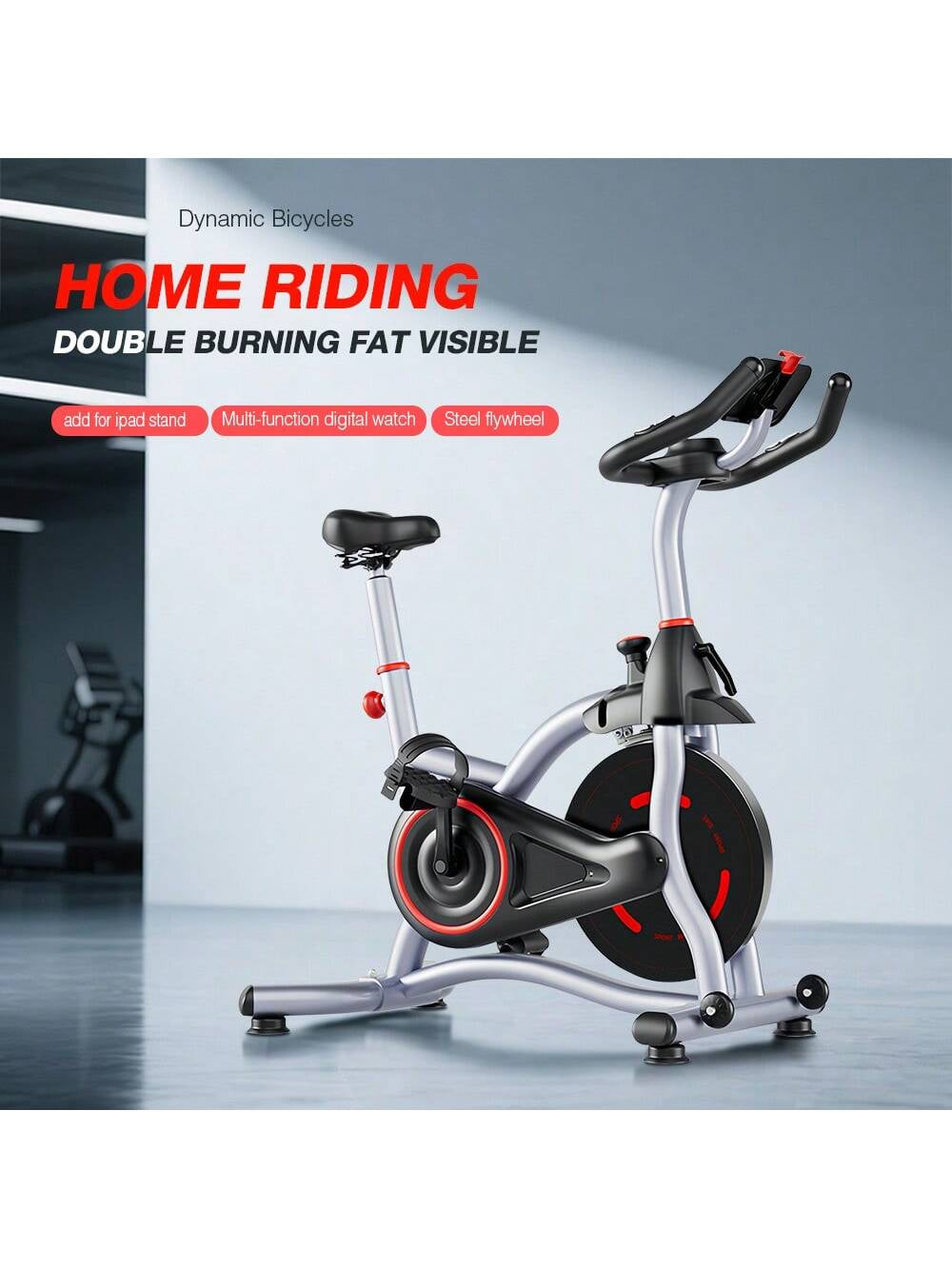Indoor Exercise Bike for Home Use with Adjustable Height, Suitable for the Whole Family. This Is an Exercise Bike for Indoor Gym, Equipped with a Mobile Phone/Ipad Holder. It Is a Multi-Functional Smart Electronic Watch.