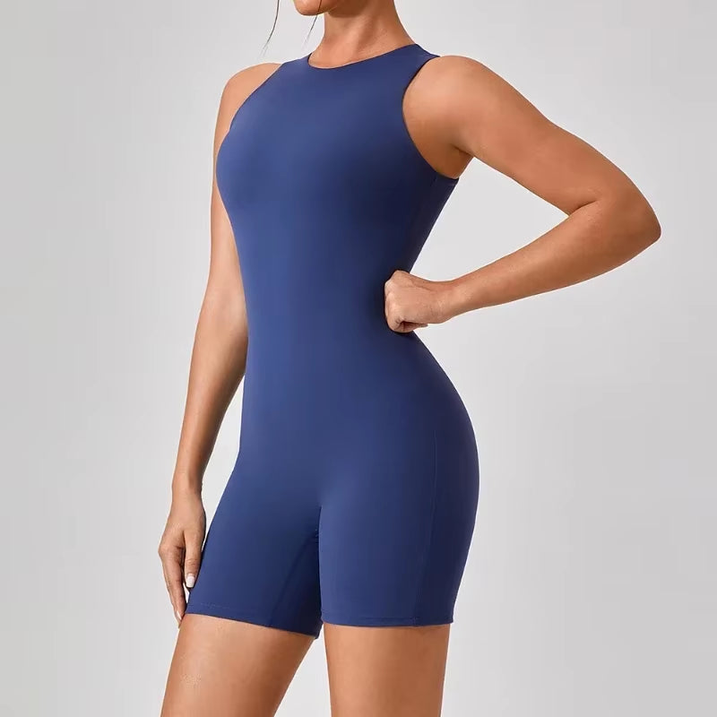 Back Zipper up Yoga Jumpsuit Athletic One Piece Romper Fitness Wear,Skin Fabric Gym Workout Training Bodysuits for Women