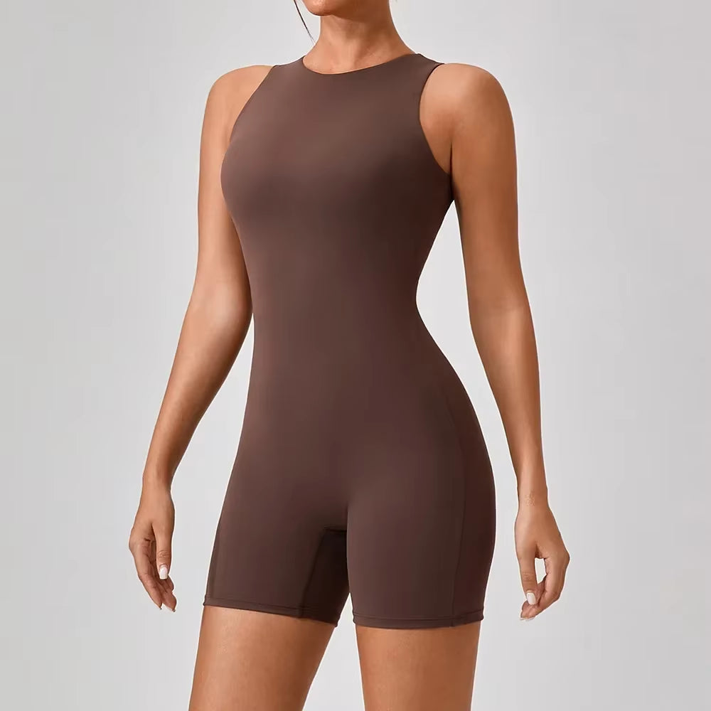 Back Zipper up Yoga Jumpsuit Athletic One Piece Romper Fitness Wear,Skin Fabric Gym Workout Training Bodysuits for Women