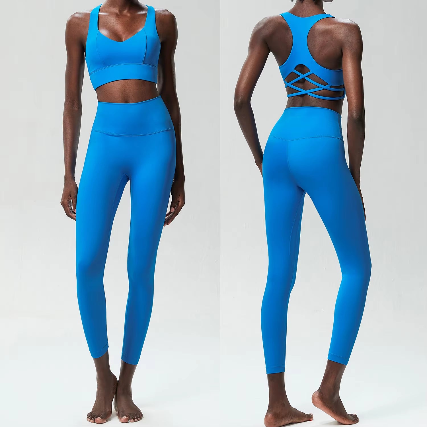 Women Two Piece Yoga Set Solid Color Naked Gym Suit Quick Dry Running Sportswear Sport Bra Female Workout Fitness Outfit Clothes