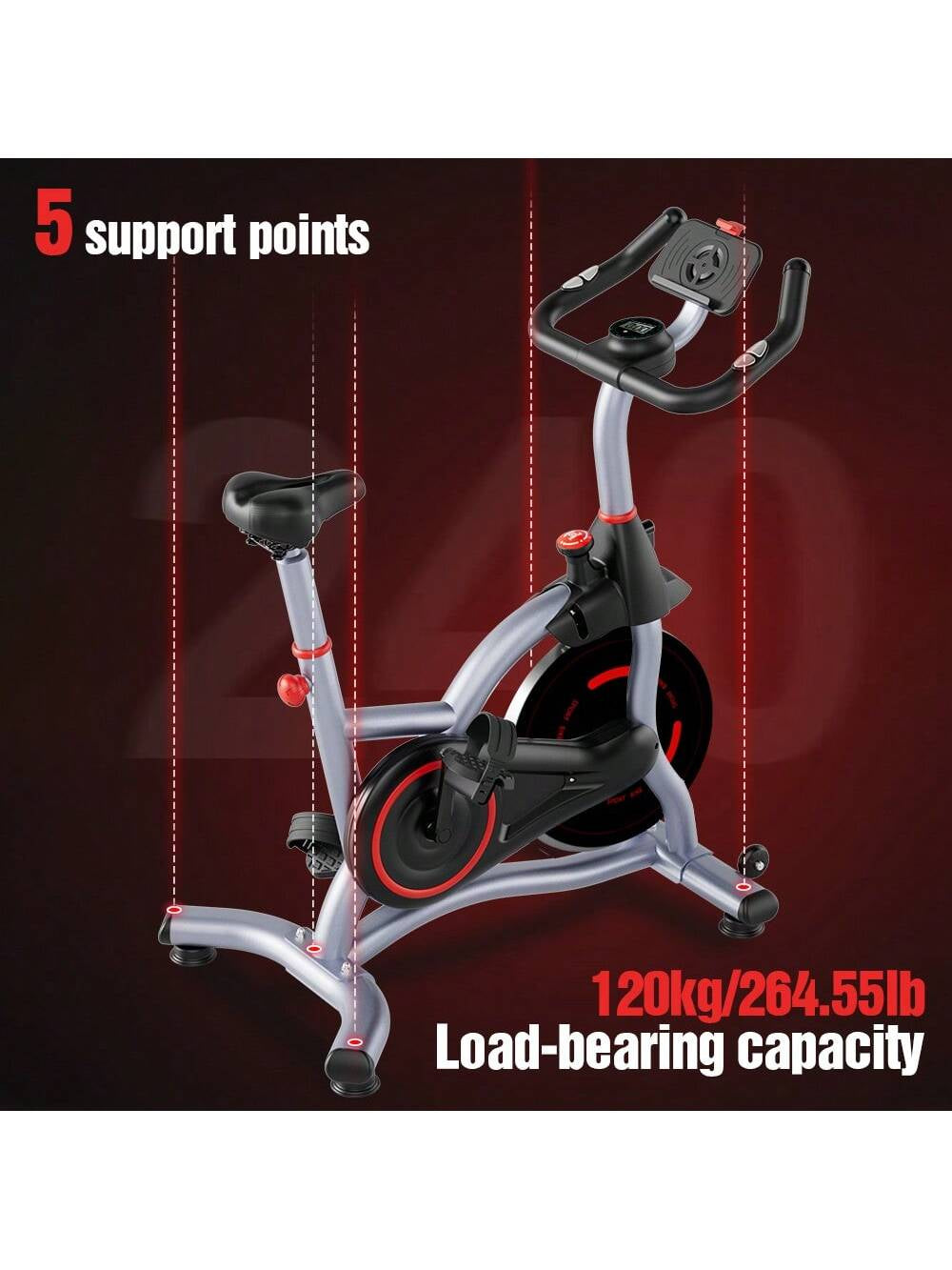 Indoor Exercise Bike for Home Use with Adjustable Height, Suitable for the Whole Family. This Is an Exercise Bike for Indoor Gym, Equipped with a Mobile Phone/Ipad Holder. It Is a Multi-Functional Smart Electronic Watch.