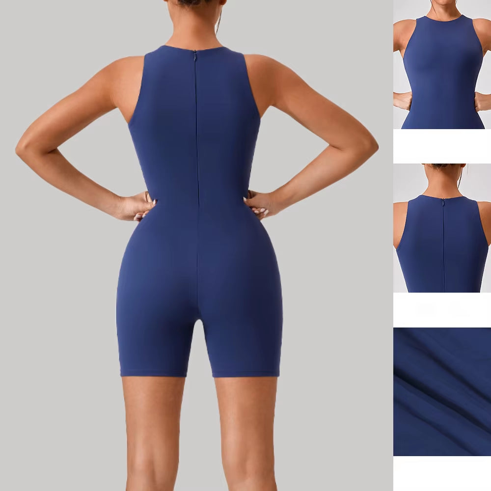 Back Zipper up Yoga Jumpsuit Athletic One Piece Romper Fitness Wear,Skin Fabric Gym Workout Training Bodysuits for Women