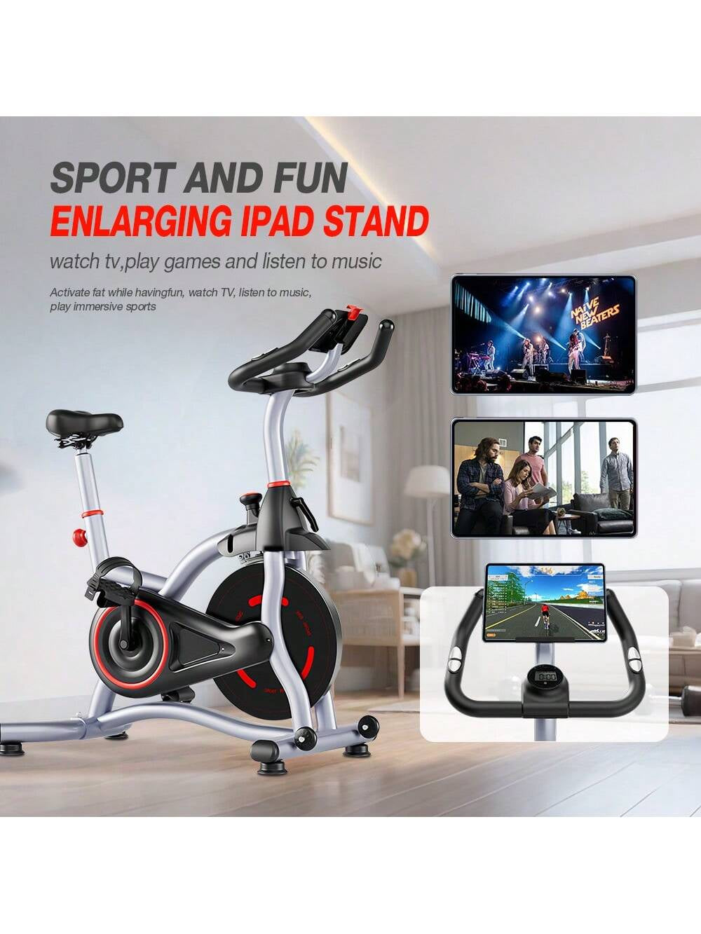 Indoor Exercise Bike for Home Use with Adjustable Height, Suitable for the Whole Family. This Is an Exercise Bike for Indoor Gym, Equipped with a Mobile Phone/Ipad Holder. It Is a Multi-Functional Smart Electronic Watch.
